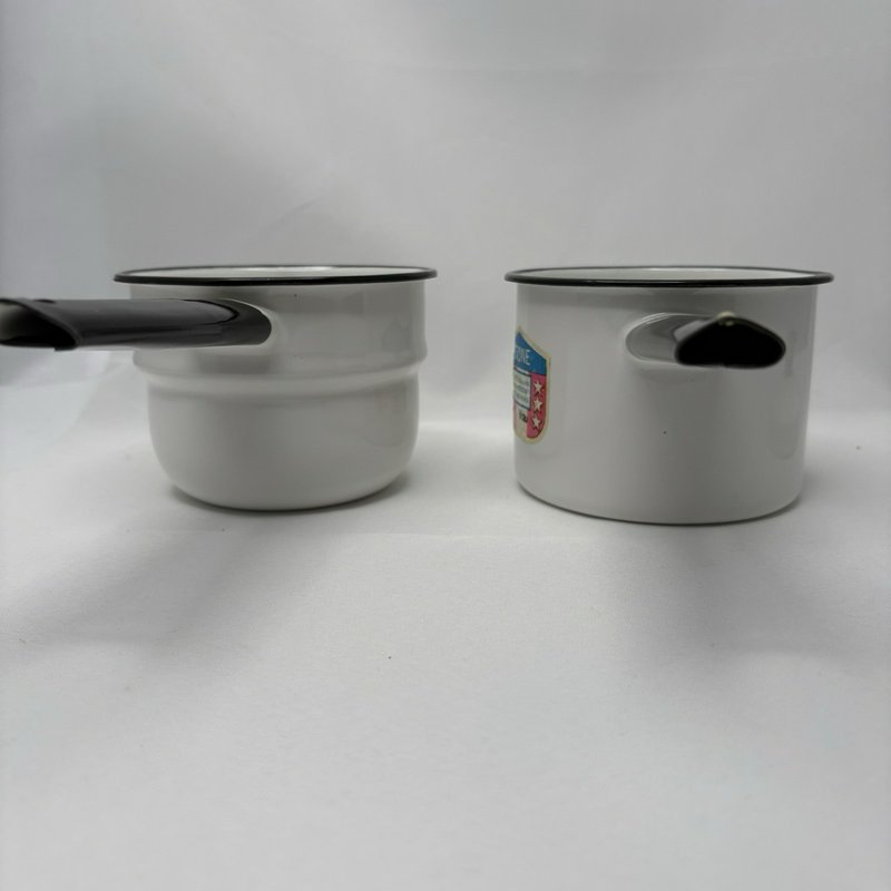 Vintage Lisk Flintstone 1/2 Qt Enamel Double Boiler White Black Handles w Lid