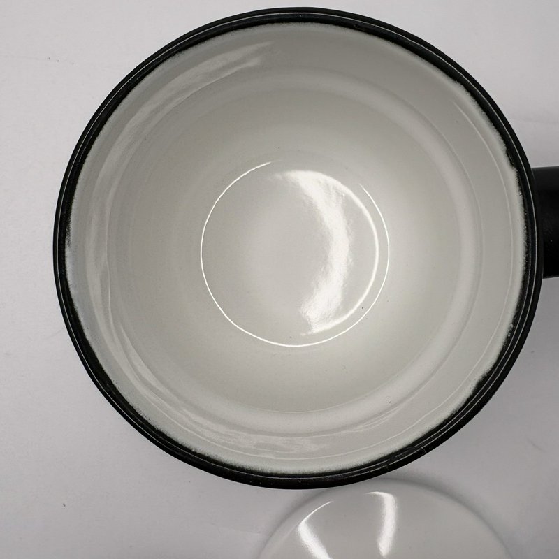 Vintage Lisk Flintstone 1/2 Qt Enamel Double Boiler White Black Handles w Lid