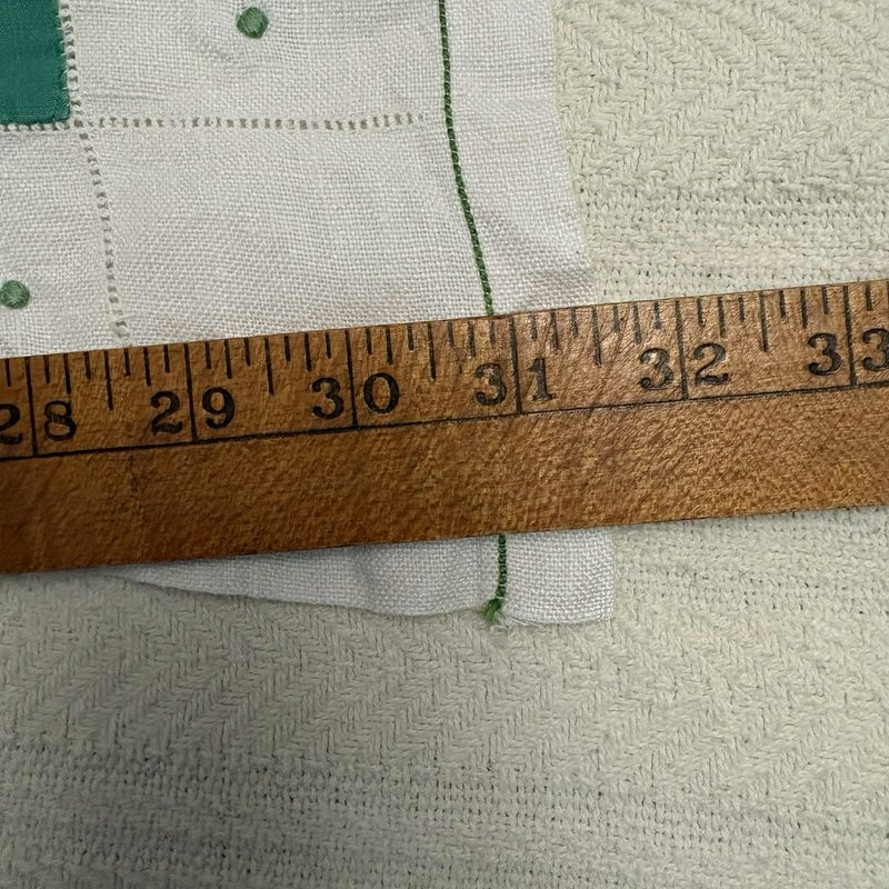 Vintage Mid Century Linen Tablecloth Green Geometric Square 31.5 in