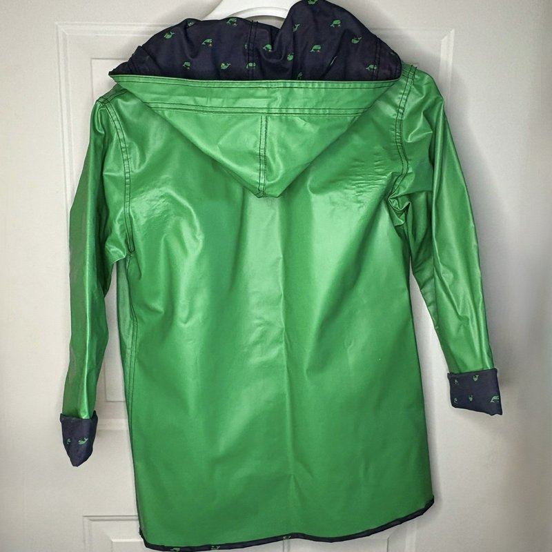Vintage 80s Mizz Lizz Whale Print Green Hooded Rain Jacket Snap Front Womens M