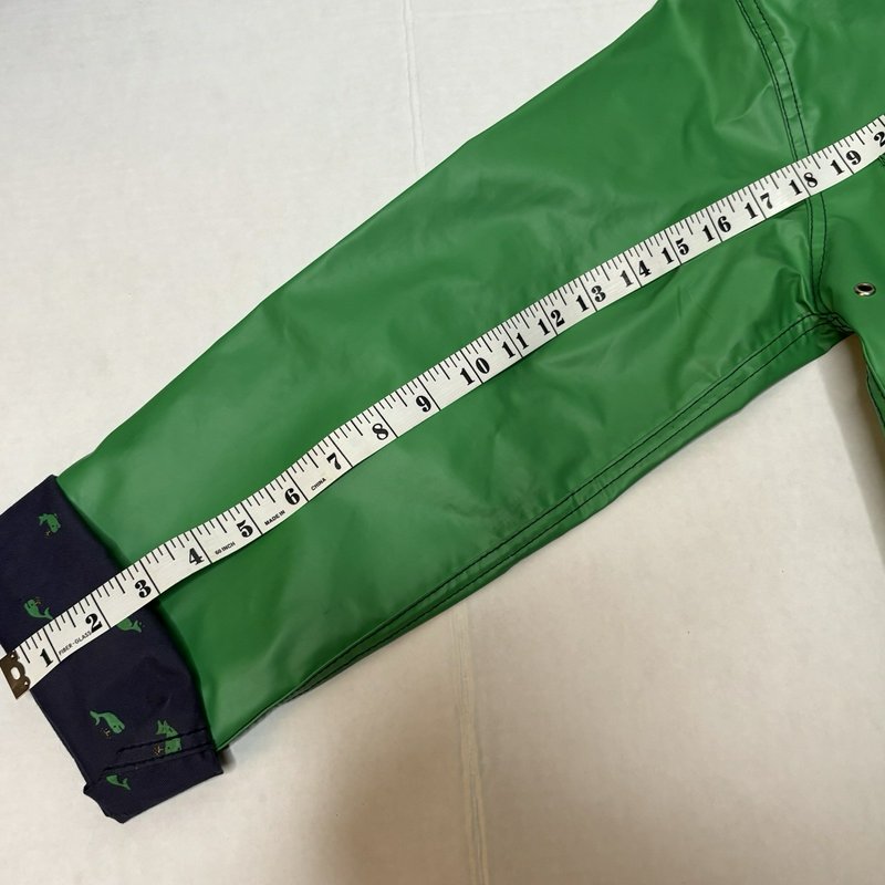 Vintage 80s Mizz Lizz Whale Print Green Hooded Rain Jacket Snap Front Womens M