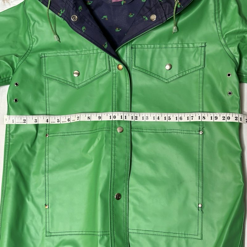 Vintage 80s Mizz Lizz Whale Print Green Hooded Rain Jacket Snap Front Womens M