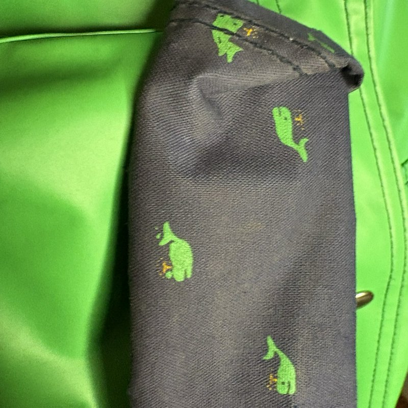 Vintage 80s Mizz Lizz Whale Print Green Hooded Rain Jacket Snap Front Womens M