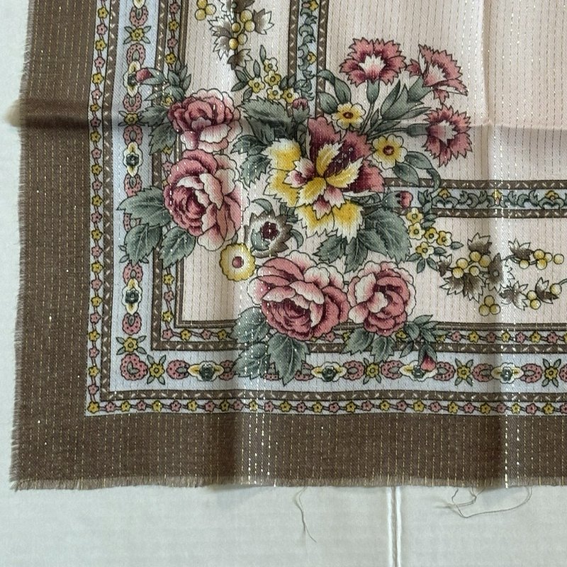 Vintage Floral Scarf Japan Pink Roses Square 30x30