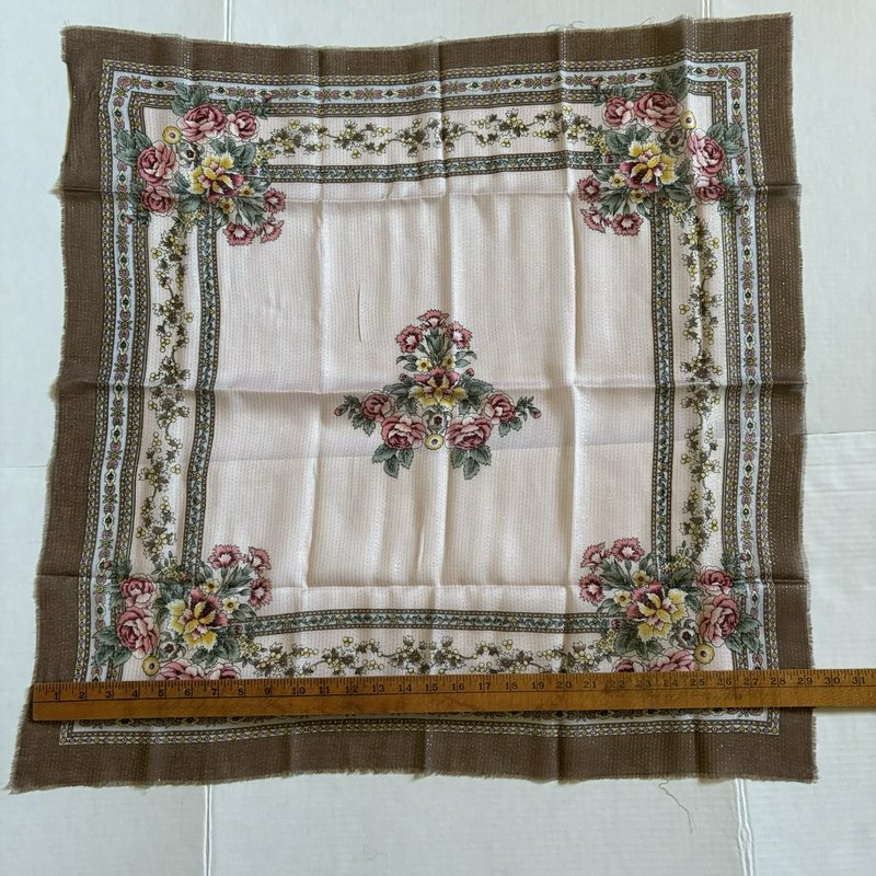 Vintage Floral Scarf Japan Pink Roses Square 30x30