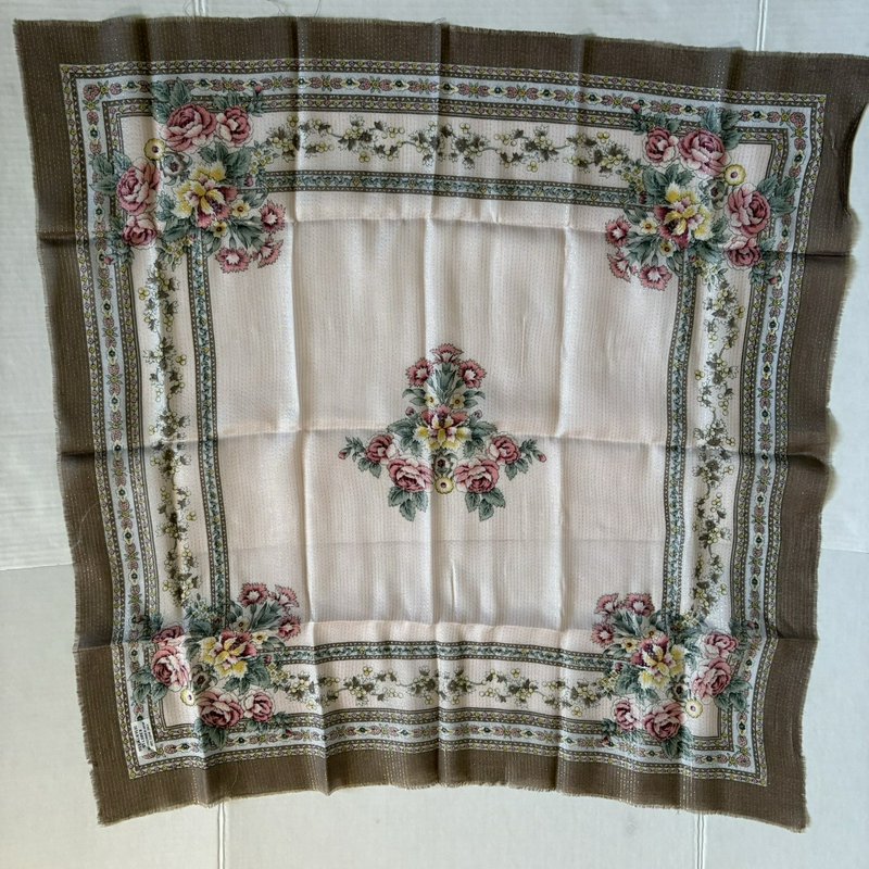 Vintage Floral Scarf Japan Pink Roses Square 30x30
