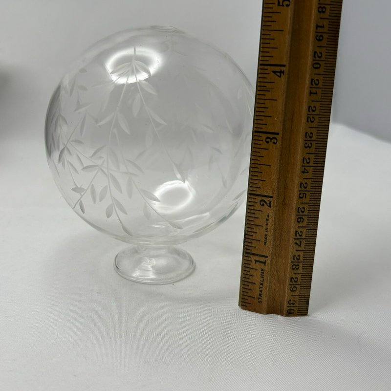 Corning Museum Glass Etched Floral Globe Bud Vase Art Glass 4"