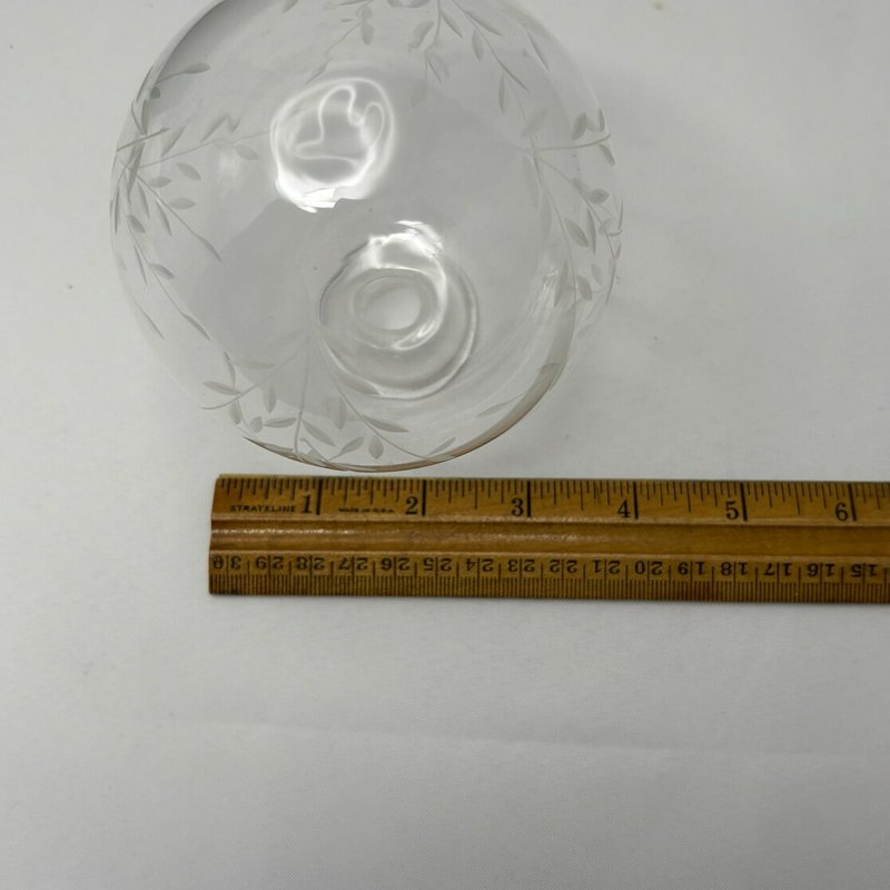 Corning Museum Glass Etched Floral Globe Bud Vase Art Glass 4"