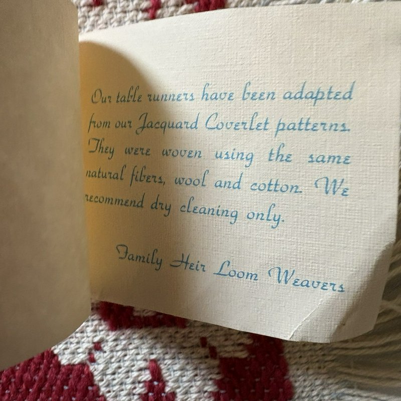 Vintage Style Jacquard Table Runner Red Cream Rooster Floral Fringe 38.5”