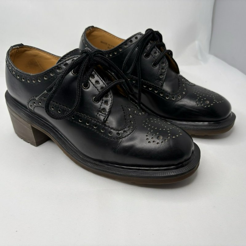 Dr Martens Women’s Made In England Vintage Brogue Heel Shoes Black Leather UK 6