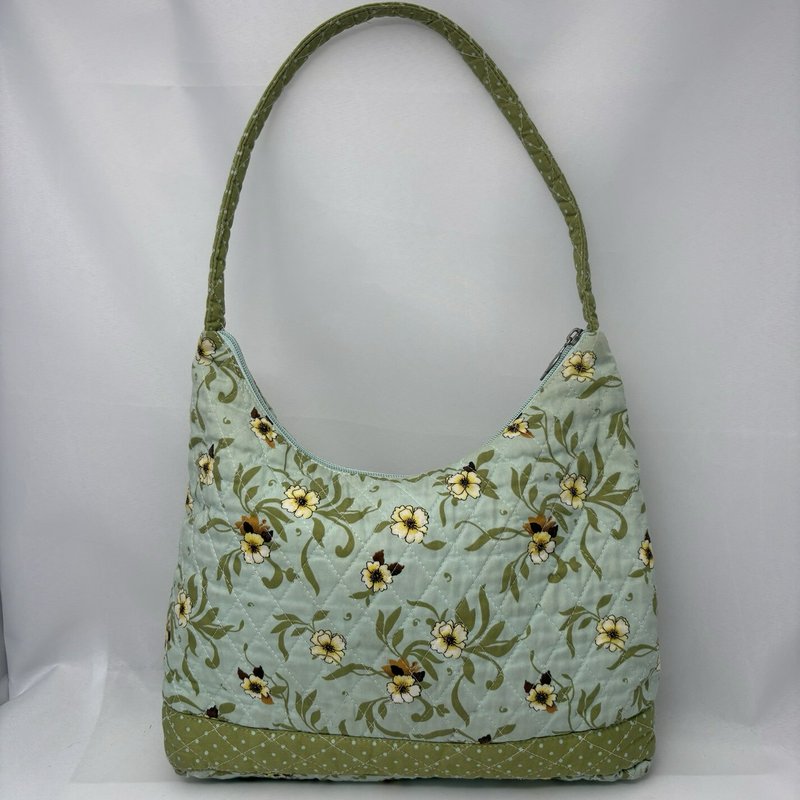 Isabella’s Journey Floral Quilted Shoulder Bag Sage Green Cotton Zip Purse