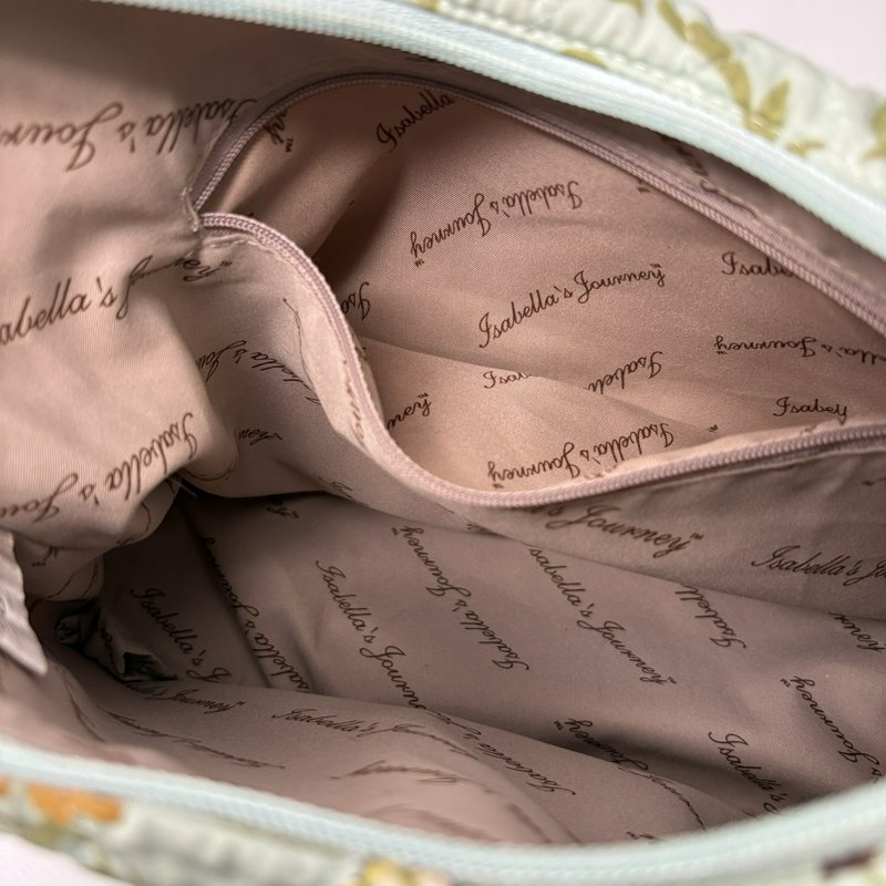 Isabella’s Journey Floral Quilted Shoulder Bag Sage Green Cotton Zip Purse