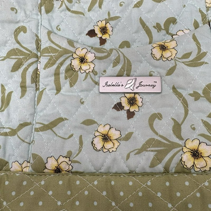 Isabella’s Journey Floral Quilted Shoulder Bag Sage Green Cotton Zip Purse
