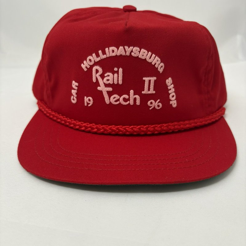 Vintage Hollidaysburg Car Shop "Rail Tech II" Hat 1996 Red Snapback USA