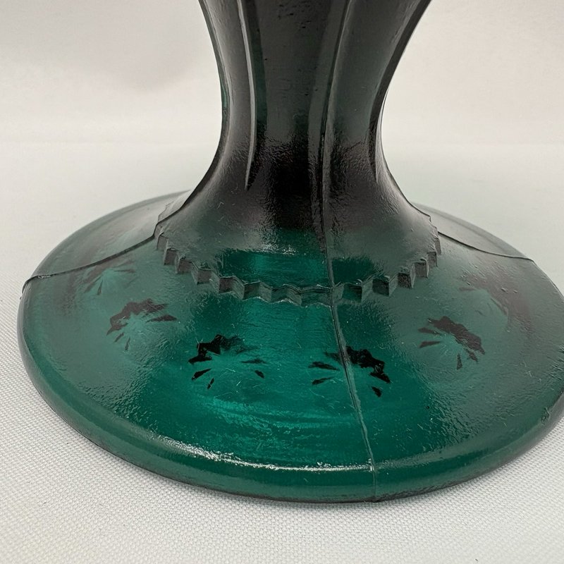 Vintage Teal Blue Green Glass Pedestal Compote Thumbprint Starburst Bowl