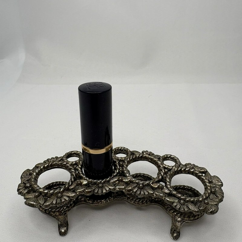 Vintage Celeste Metal Lipstick Holder 4 Slot Floral Vanity Organizer Gold Tone