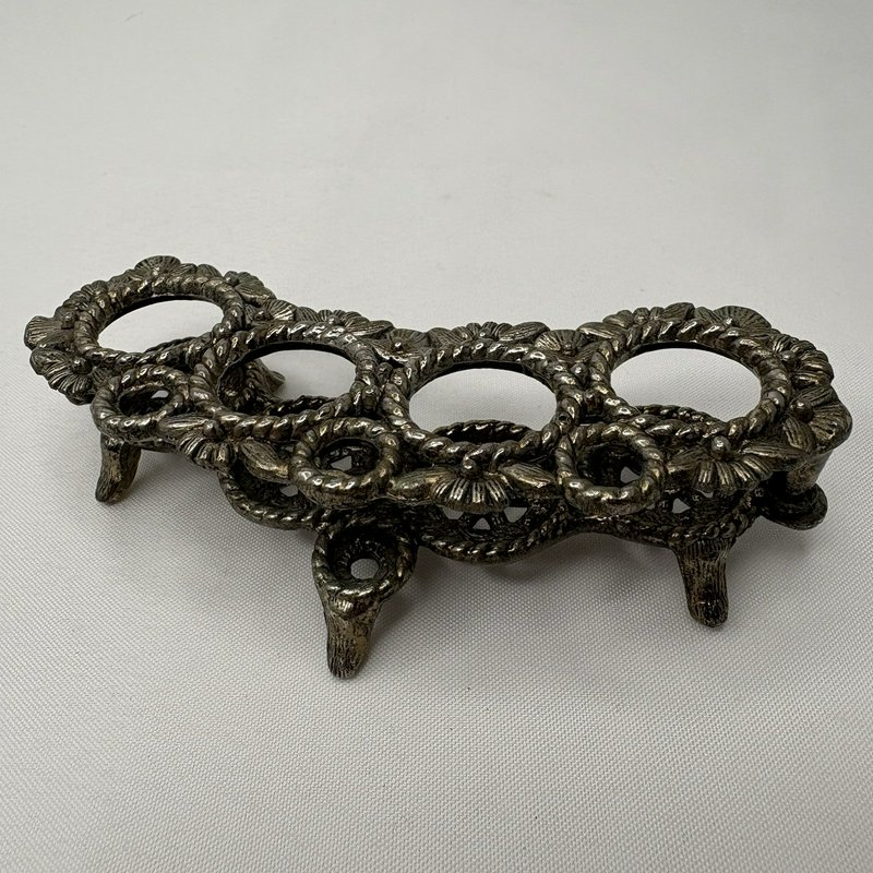 Vintage Celeste Metal Lipstick Holder 4 Slot Floral Vanity Organizer Gold Tone