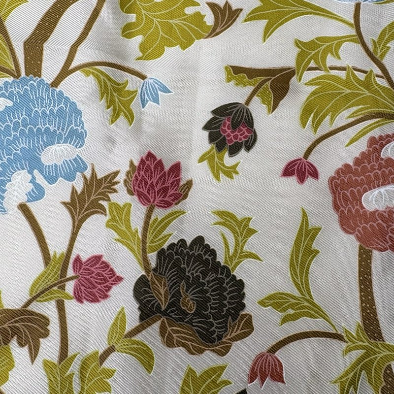 Floral Satin Scarf 30x30 Green Border Botanical Cottagecore