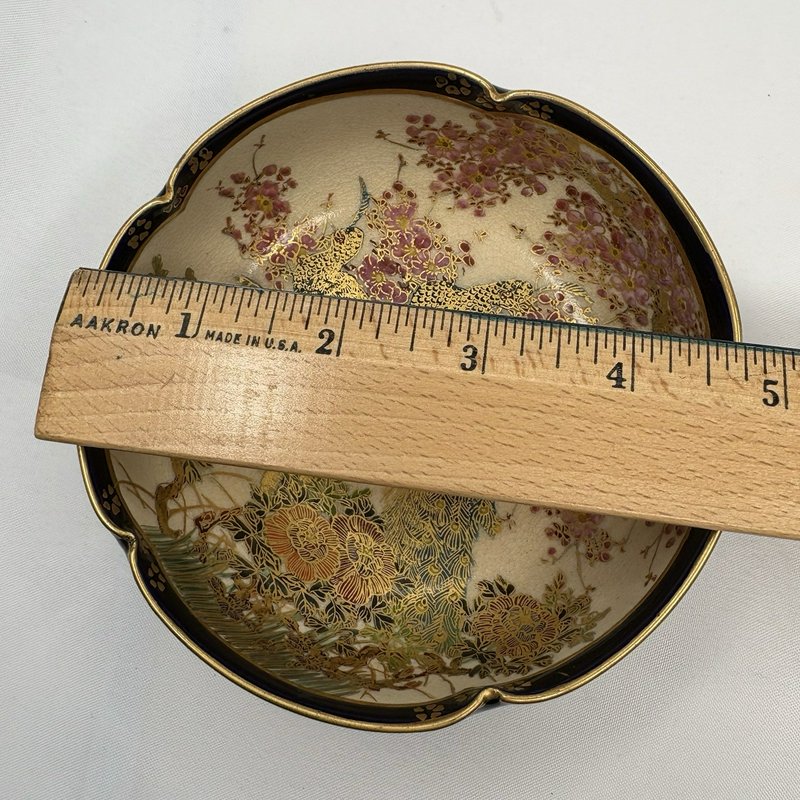 Antique Japanese Satsuma Bowl Cobalt Gold Moriage Floral 4.75”