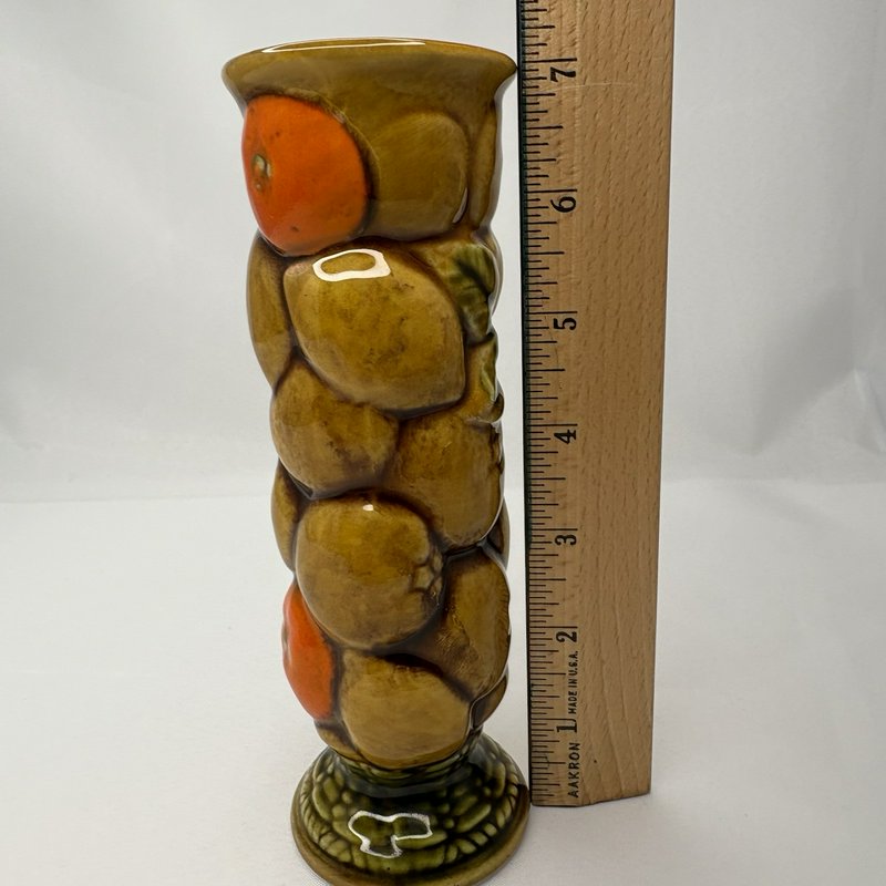 Vintage INARCO Japan Fruit Relief Tall Vase Brown Orange Ceramic 7”