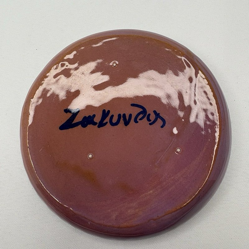 Hand Painted Floral Pottery Ashtray Signed Stoneware Trinket Dish