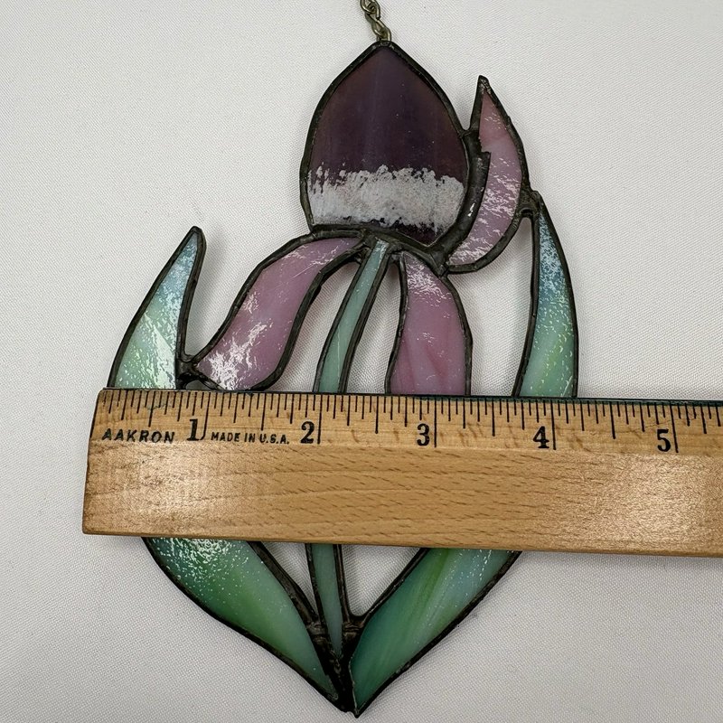 Stained Glass Iris Flower Suncatcher Purple Pink Green Hanging Panel