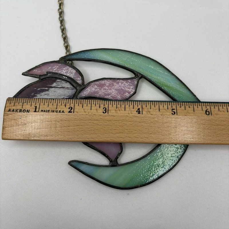 Stained Glass Iris Flower Suncatcher Purple Pink Green Hanging Panel