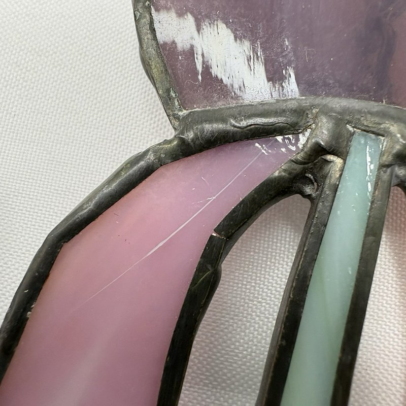 Stained Glass Iris Flower Suncatcher Purple Pink Green Hanging Panel