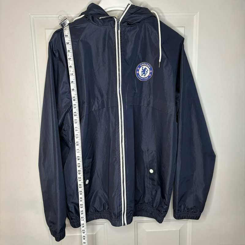 Chelsea FC Windbreaker Jacket Mens Large Blue Hooded Full Zip Soccer