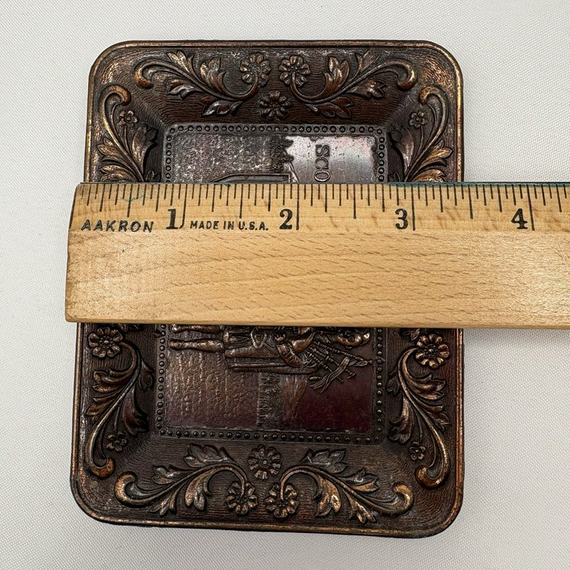 Vintage Scotland Copper Tray Daysun Japan Bagpiper Crest Trinket Dish