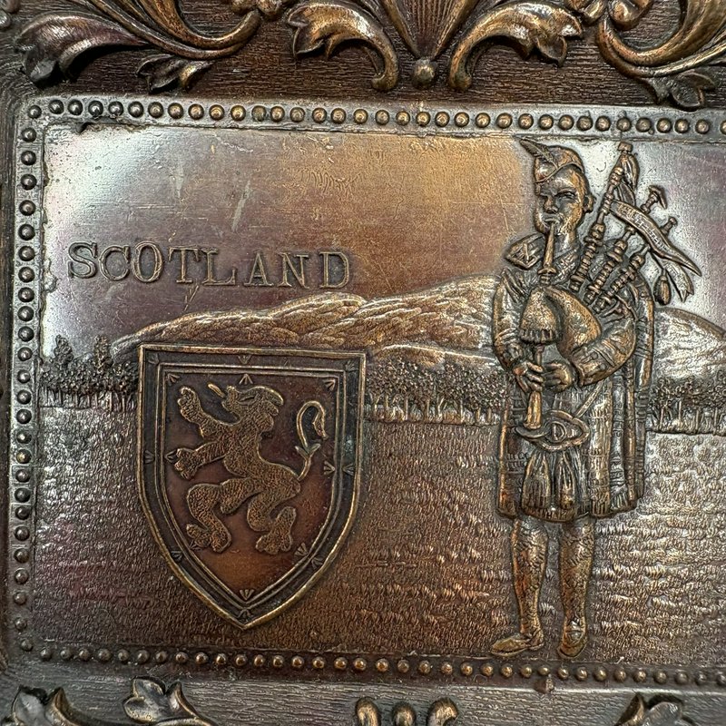 Vintage Scotland Copper Tray Daysun Japan Bagpiper Crest Trinket Dish