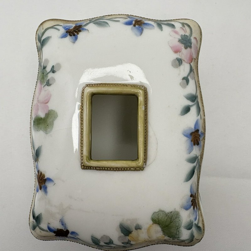 Antique Nippon Hand Painted Floral Porcelain Footed "Hair Receiver" Box