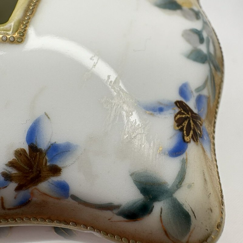 Antique Nippon Hand Painted Floral Porcelain Footed "Hair Receiver" Box