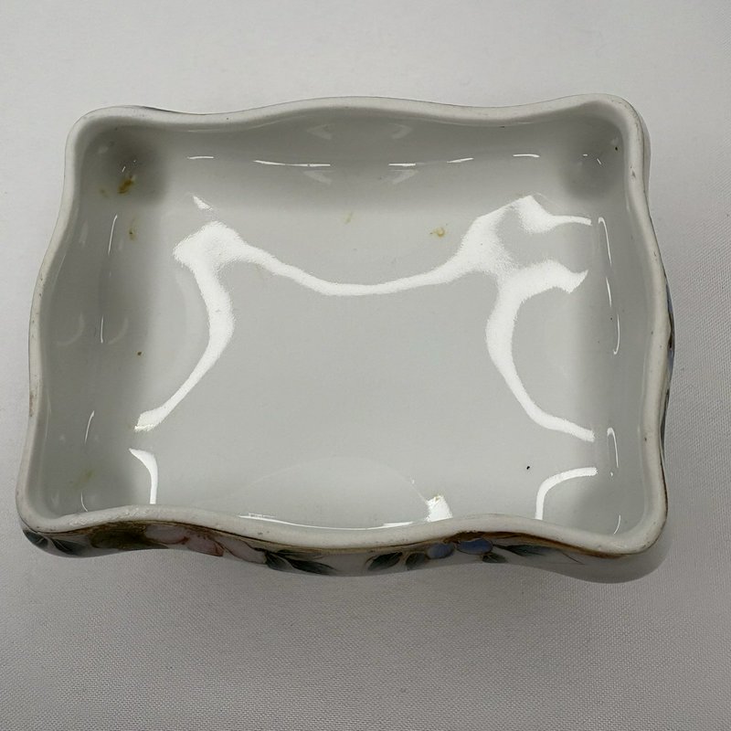 Antique Nippon Hand Painted Floral Porcelain Footed "Hair Receiver" Box