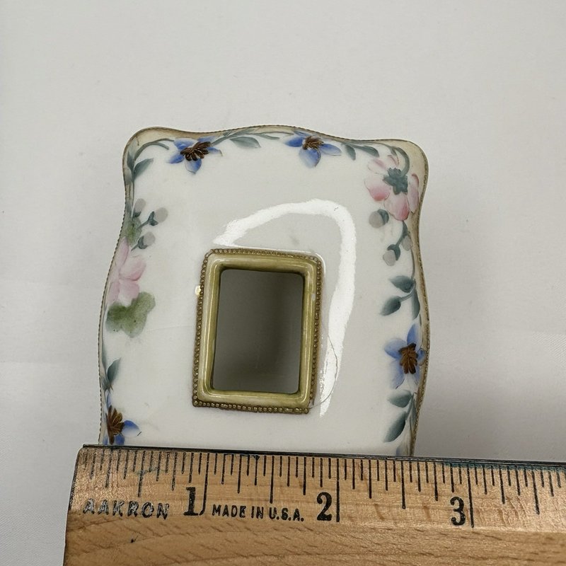 Antique Nippon Hand Painted Floral Porcelain Footed "Hair Receiver" Box