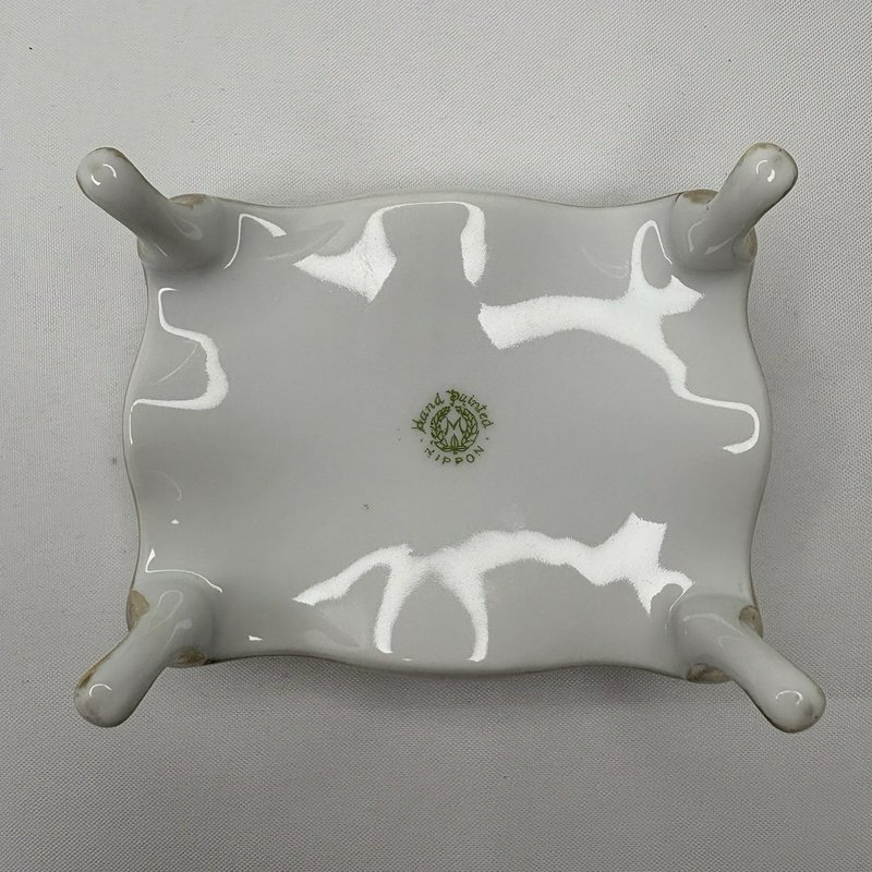 Antique Nippon Hand Painted Floral Porcelain Footed "Hair Receiver" Box