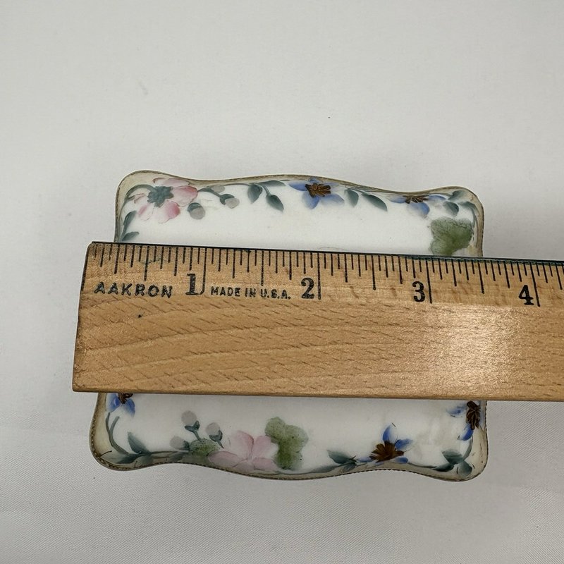 Antique Nippon Hand Painted Floral Porcelain Footed "Hair Receiver" Box