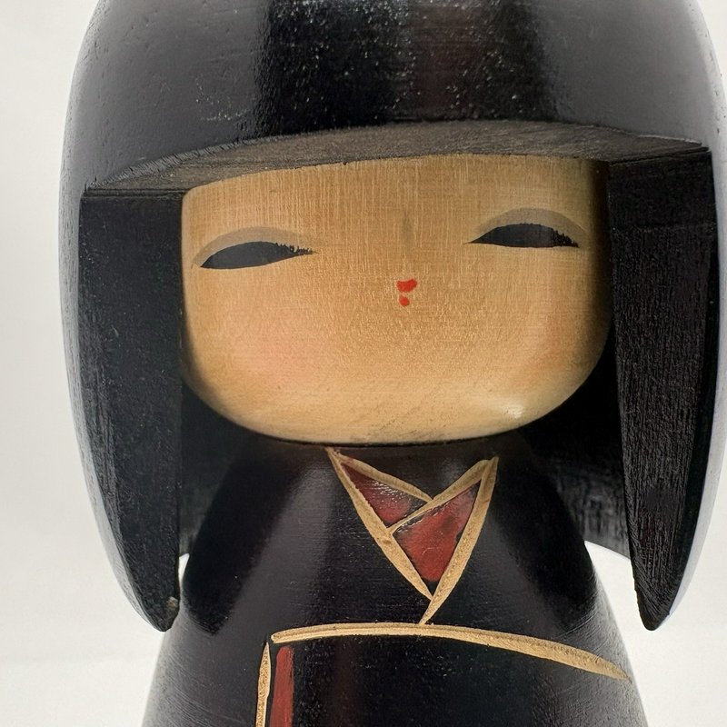 Vintage Kokeshi Doll Kinio Miyakawa Miyagi Award Artist Black Floral 5”