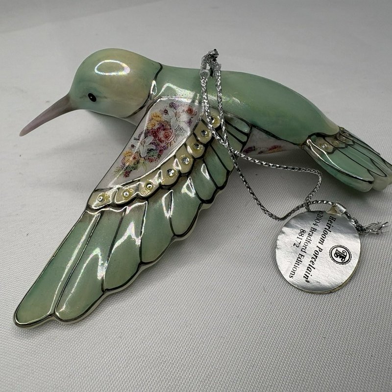 Lena Liu Aquamarine Hummingbird Ornament Bradford Editions 2004 Floral