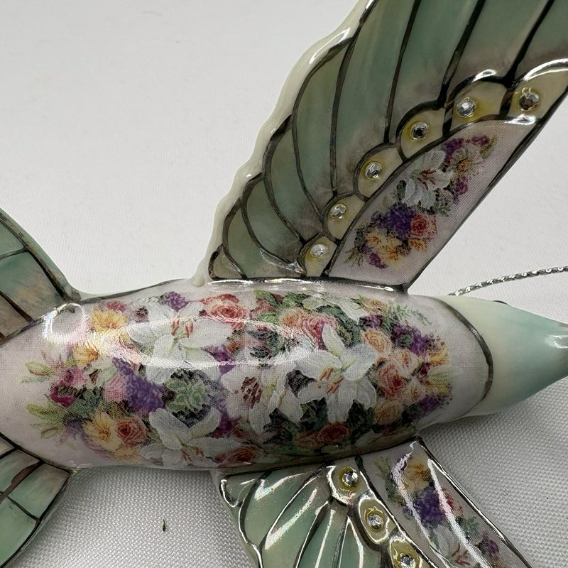 Lena Liu Aquamarine Hummingbird Ornament Bradford Editions 2004 Floral