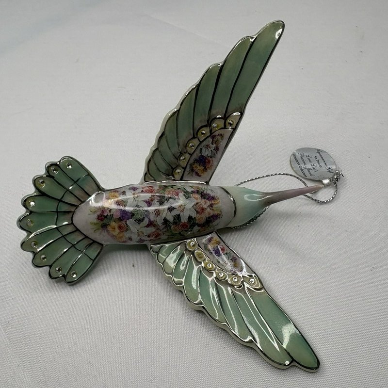 Lena Liu Aquamarine Hummingbird Ornament Bradford Editions 2004 Floral