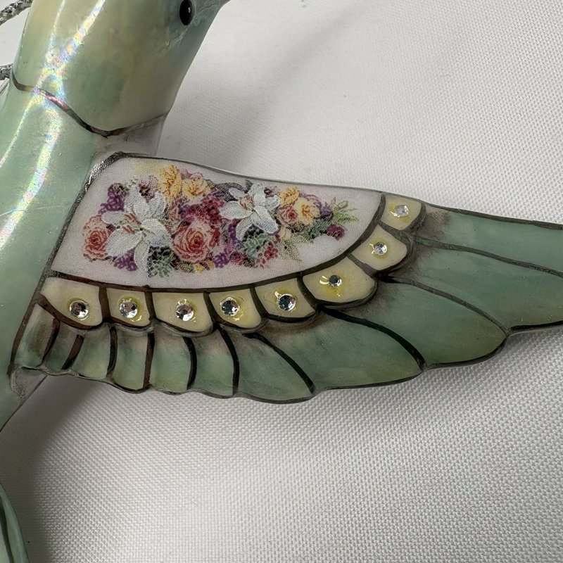 Lena Liu Aquamarine Hummingbird Ornament Bradford Editions 2004 Floral