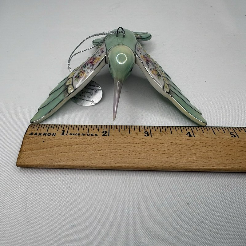 Lena Liu Aquamarine Hummingbird Ornament Bradford Editions 2004 Floral