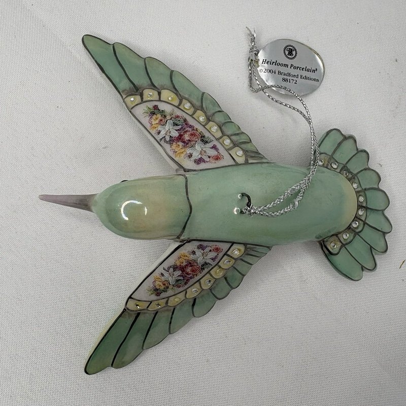 Lena Liu Aquamarine Hummingbird Ornament Bradford Editions 2004 Floral