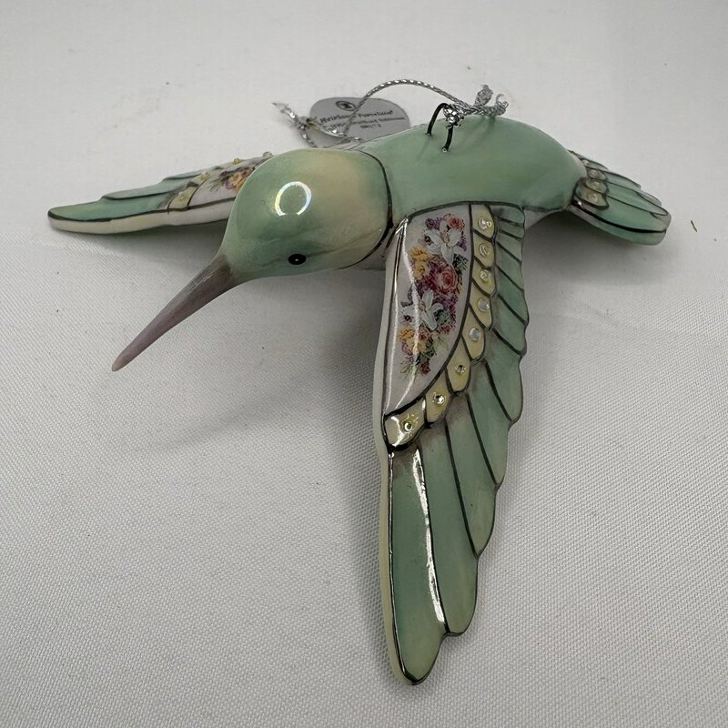 Lena Liu Aquamarine Hummingbird Ornament Bradford Editions 2004 Floral
