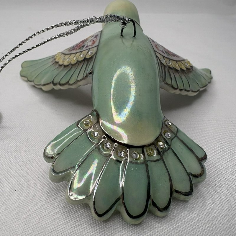 Lena Liu Aquamarine Hummingbird Ornament Bradford Editions 2004 Floral