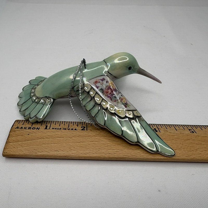 Lena Liu Aquamarine Hummingbird Ornament Bradford Editions 2004 Floral