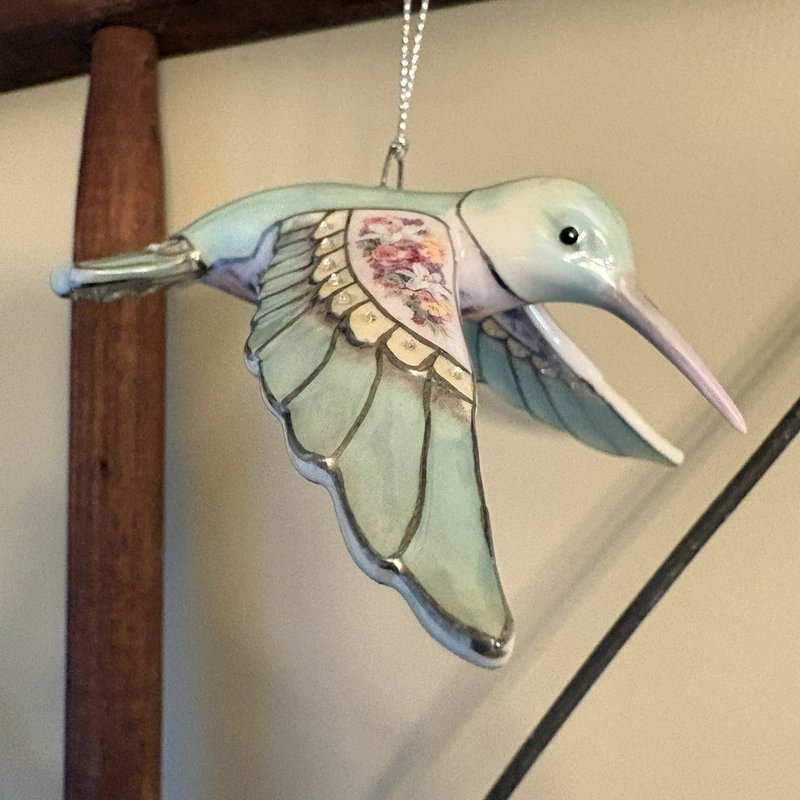 Lena Liu Aquamarine Hummingbird Ornament Bradford Editions 2004 Floral