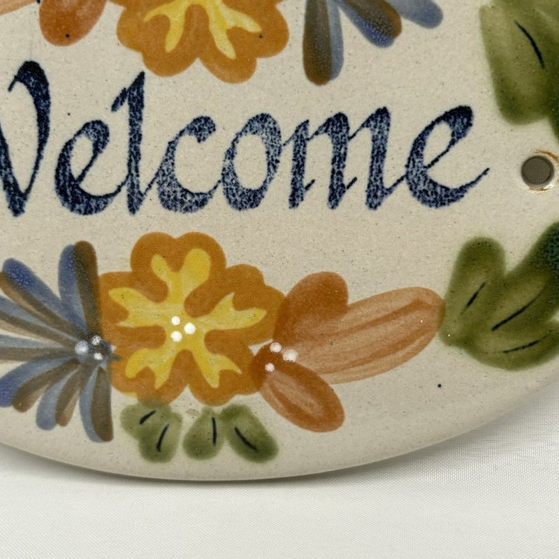 Louisville Stoneware "Welcome" Plaque Floral Wall Sign Made In Kentucky