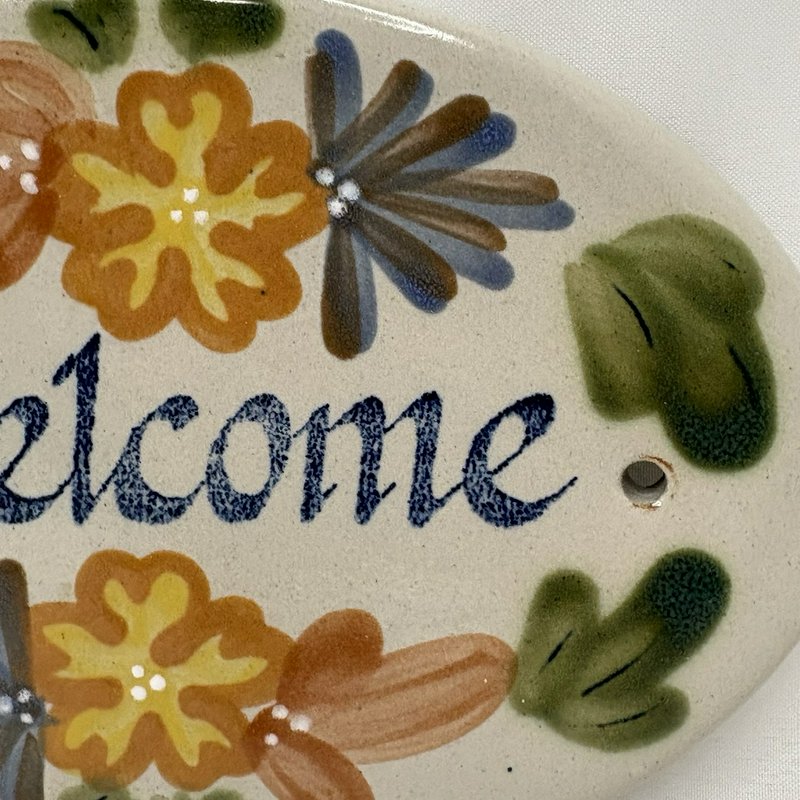 Louisville Stoneware "Welcome" Plaque Floral Wall Sign Made In Kentucky